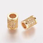 Brass Micro Pave Cubic Zirconia Beads, Cadmium Free & Lead Free, Column, Golden, 8.5x6.5mm, Hole: 3.5mm(ZIRC-K063-05G)