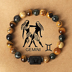 12 Constellations Natural Tiger Eye & Picture Jasper Round Beaded Stretch Bracelets for Men Women, Column, Gemini, 7-1/8 inch(18cm)(WG21EC3-09)