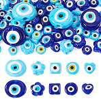 68Pcs 10 Styles Handmade Evil Eye Lampwork Beads, Mixed Shape, Mixed Color, 7.5~17x7.5~21x3~11mm, Hole: 0.5~1.6mm(LAMP-TA0002-71)