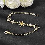 Brass Micro Pave Cubic Zirconia Link Bracelets, Cable Chain Bracelets for Women, Sun & Moon & Star, Rack Plating, Long-Lasting Plated, Cadmium Free & Lead Free, Real 18K Gold Plated, 6.54 inch(16.6cm)(BJEW-H639-06G)