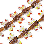 Autumn Theme Handmade Lampwork Beads Strands, Dragonfly, Saddle Brown, 25~27x35~37x7~9mm, Hole: 1.2mm, about 20pcs/strand, 18.50~19.69 inch(47~50cm)(LAMP-Q031-017D)