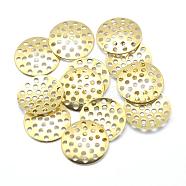 Brass Finger Ring/Brooch Sieve Findings, Perforated Disc Settings, Lead Free & Cadmium Free & Nickel Free, Flat Round, Raw(Unplated), 16x2mm, Hole: 1mm(KK-K184-37C-C-02-RS)