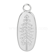 201 Stainless Steel Pendants, Oval with Pine Tree Charm, Stainless Steel Color, 24x10x1.5mm, Hole: 3mm(FIND-PW0004-61P)