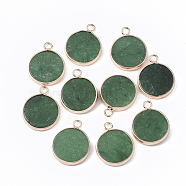 Natural White Jade Pendants, with Golden Tone Brass Open Back Bezel, Dyed, Flat Round, Green, 20.5x16.5x4mm, Hole: 2mm(G-S359-007B)