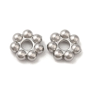 304 Stainless Steel Spacer Beads, Flower, Granulated Beads, Stainless Steel Color, 6x1.5mm, Hole: 1.6mm(STAS-H176-04D-P)