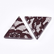 Resin Cabochons, with Lace Inside, Triangle, Brown, 36.5x41x7.5mm(X-RESI-S377-20D)