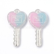 Two Tone Resin Big Pendants, Glitter Powder, Heart Key with Word PRETTY GIRL, Pink, 59x30x6mm, Hole: 2.3mm(RESI-Z001-01A)