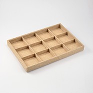 Rectangle Wood Pesentation Boxes, Covered with Hemp Cloth, 12 Compartments, BurlyWood, 24x35x3cm(ODIS-N016-06)