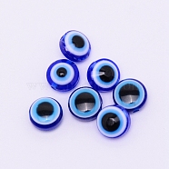 Flat Round Evil Eye Resin Beads, Royal Blue, 10x5~5.5mm, Hole: 1.6mm(RESI-WH0012-05A)