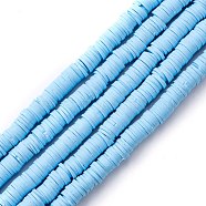 Handmade Polymer Clay Beads Strands, for DIY Jewelry Crafts Supplies, Heishi Beads, Disc/Flat Round, Sky Blue, 6x0.5~1mm, Hole: 1.8mm, about 290~320pcs/strand, 15.75 inch~16.14 inch(40~41cm)(CLAY-R089-6mm-Q101)