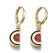 Brass Enamel Huggie Hoop Earrings, Nickel Free, Watermelon, Real 16K Gold Plated, Red, 26.5x7.5mm, Pin: 1mm(EJEW-T014-23G-NF)