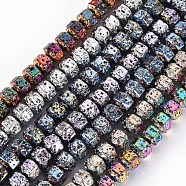 Electroplated Natural Lava Rock Beads Strands, Hexagon, Bumpy, Mixed Color, 6x7x5.5mm, Hole: 1.2mm, about 73pcs/strand, 15.75 inch(40cm)(G-T114-72)