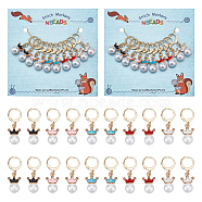 Resin Imitation Pearl Crown Pendant Locking Stitch Markers, 304 Stainless Steel Clasp Stitch Marker, Mixed Color, 3.3cm, 5 colors, 2pcs/color, 10pcs/set(HJEW-AB00093)