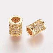 Brass Micro Pave Cubic Zirconia Beads, Column, Golden, 8.5x6.5mm, Hole: 3.5mm(ZIRC-K063-05G)