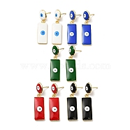 Rectangle with Evil Eye Enamel Dangle Stud Earrings, Real 18K Gold Plated Brass Jewelry for Women, Mixed Color, 43mm, Pin: 0.9mm(EJEW-F288-13-G)