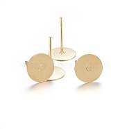 304 Stainless Steel Stud Earring Findings, Flat Round, Golden, 12x8mm, Pin: 0.8mm(X-STAS-P210-45G-02)