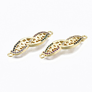 5Pcs Brass Micro Pave Colorful Cubic Zirconia Links Connectors, Nickel Free, Mom, Real 16K Gold Plated, 8x28x3mm, Hole: 1.4mm(ZIRC-SZ0002-33)
