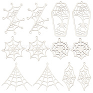 12Pcs 6 Style 201 Stainless Steel Pendants, Laser Cut, Spider Web, Stainless Steel Color, 28~45x18~36x1mm, Hole: 1.4~1.6mm, 2pcs/style(STAS-SC0004-98)
