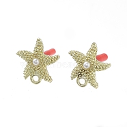 Rack Plating Golden Alloy with ABS Pearl Stud Earring Findings, with Loops and 304 Stainless Steel Pins, Cadmium Free & Nickel Free & Lead Free, Star, 16x15mm, Hole: 1.6mm, Pin: 0.7x10.5mm(EJEW-B036-03G-08)