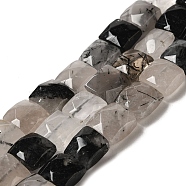 Natural Black Tourmalinated Quartz Beads Strands, Faceted, Square, 9~10.5x9~10.5x5~5.5mm, Hole: 1mm, about 39~42pcs/strand, 14.96~15.35 inch (38~39cm)(G-C109-A01-02)