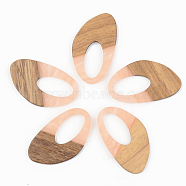 Opaque Resin & Walnut Wood Pendants, Teardrop, Light Salmon, 39x23x3mm, Hole: 20x10mm(RESI-S389-002A-C02)