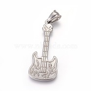 304 Stainless Steel Pendants, Guitar, Stainless Steel Color, 44x18.5x2mm, Hole: 4x6mm(STAS-E449-08P)