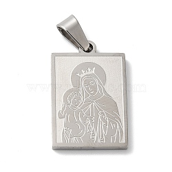 Mother's Day Theme 304 Stainless Steel Pendants, Rectangle with Child & Mother Charms, Stainless Steel Color, 23x15x2mm,Hole:3mm(STAS-D069-01C-P)