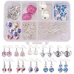 SUNNYCLUE DIY Earring Making, with Tibetan Style Alloy Bead Frame, Handmade Printed Porcelain Beads, Iron Spacer Beads, Iron Bead Caps and Brass Earring Hooks, Mixed Color, 11x7x3cm(DIY-SC0004-74)