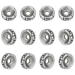 12Pcs Retro Ion Plating(IP) 304 Stainless Steel Spacer Beads, Flat Round with T Pattern, Antique Silver, 8x2.8mm, Hole: 2.2mm(STAS-UN0054-78)