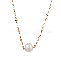 Round Natural Cultured Freshwater Pearl Pendant Necklaces, 304 Stainless Steel Satellite Chain Necklaces for Women, Golden, 17.64 inch(44.8cm)(NJEW-JN04966)