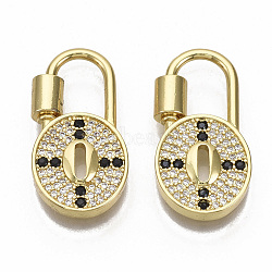 Brass Micro Pave Cubic Zirconia Screw Carabiner Lock Charm, for Necklaces Making, Nickel Free, Lock, Real 16K Gold Plated, 29x15x3.5mm, screw: 5x6.5mm(ZIRC-R110-017-NF)