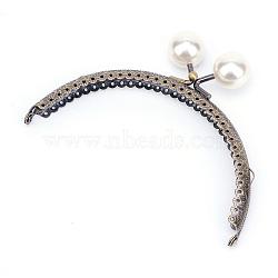 Iron Purse Frames Handles, Kiss Clasp Locks, with Round Acrylic Beads, Arch, Antique Bronze, Creamy White, 71x85x11mm, Hole: 1.5mm, Bead: 20mm(FIND-T008-194AB-C01)