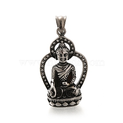 304 Stainless Steel Pendants, with Rhinestone, Buddha Charm, Antique Silver, 44.5x27x14.5mm, Hole: 8x5.5mm(STAS-Z110-04AS)