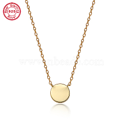 925 Sterling Silver Flat Round Pendant Necklaces for Women, Cable Chains Necklaces, Real 18K Gold Plated, 15-3/8 inch(39cm)(NW7727-4)