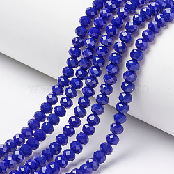 Opaque Solid Color Imitation Jade Glass Beads Strands, Faceted, Rondelle, Blue, 6x5mm, Hole: 1mm, about 84~85pcs/strand, 41.5~42cm(EGLA-A044-P6mm-D07)