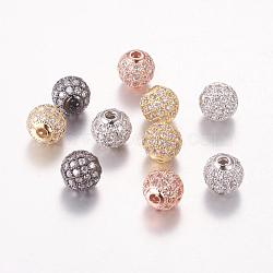 Brass Cubic Zirconia Beads, Round, Mixed Color, 8mm, Hole: 1.5mm(ZIRC-F001-02)