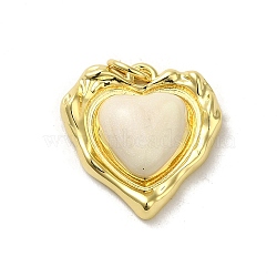 Rack Plating Brass Enamel Pendants, with Jump Ring, Long-Lasting Plated, Lead Free & Cadmium Free, Real 18K Gold Plated, Heart Charm, White, 17.5x17x4.5mm(KK-H473-06G-02)