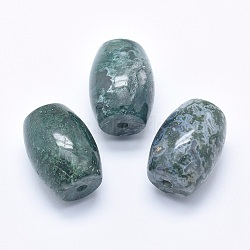 Natural Moss Agate Beads, Half Drilled(Holes on Both Sides), Barrel, 24.5~25x18mm, Hole: 2.5~3mm(X-G-P384-U17)