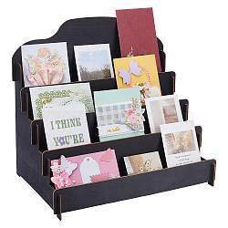 4-Tier Wood Display Risers for Card Holder, Rectangle, Black, 40x26.5x36.5cm(ODIS-WH0078-53B)