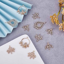 8Pcs Brass Chandelier Component Links, Lotus & Teardrop & Petal & Round Ring with Flower Shape Charms, for Jewelry Necklace Bracelet Earring Making Crafts, Golden, 18.8~34x19.7~26mm(JX412A)