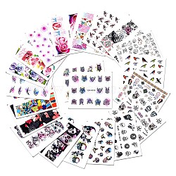 Nail Art Water Transfer Sticker, Owl Animal Rose Skull Watermark Nail Decals, for Woman Girls Nails Design Manicure Tips Decoration, Mixed Color, Mixed Patterns, 61.5x53x0.3mm(MRMJ-T078-YZW-B-M)