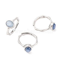 Oval Natural Kyanite Adjustable Rings, Brass Ring for Women, Long-Lasting Plated, Lead Free & Cadmium Free, Platinum, Inner Diameter: 18mm(RJEW-Q817-04P-06)