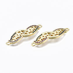 5Pcs Brass Micro Pave Colorful Cubic Zirconia Links Connectors, Nickel Free, Mom, Real 16K Gold Plated, 8x28x3mm, Hole: 1.4mm(ZIRC-SZ0002-33)