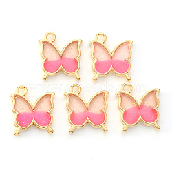 Light Gold Plated Alloy Enamel Pendants, with Glitter Sequin, Butterfly, Deep Pink, 15.5x14x1.5mm, Hole: 1.6mm(X-ENAM-R136-24B)