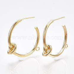 Brass Stud Earring Findings, Half Hoop Earrings, Knot, Nickel Free, Real 18K Gold Plated, 29x27x7mm, Hole: 1.6mm, Pin: 0.7mm(X-KK-S350-017G)
