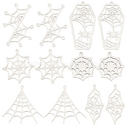 12Pcs 6 Style 201 Stainless Steel Pendants, Laser Cut, Spider Web, Stainless Steel Color, 28~45x18~36x1mm, Hole: 1.4~1.6mm, 2pcs/style(STAS-SC0004-98)