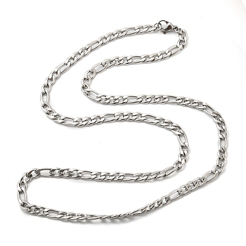 201 Stainless Steel Figaro Chain Necklaces, with Lobster Claw Clasps, Stainless Steel Color, 19.6 inch(50cm)