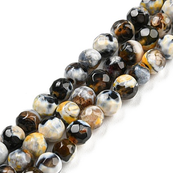 Dyed Natural Fire Crackle Agate Beads Strands, Faceted Round, Gold, 4mm, Hole: 0.8mm, about 94~95pcs/strand, 14.37~14.57 inch(36.5~37cm)
