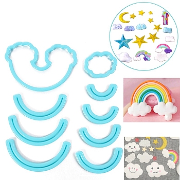 9Pcs Plastic Rainbow & Cloud Fondant Cutter Set, Cake Cupcake Decorating Tools, for Paste Cookies Biscuit Cutters, Deep Sky Blue, 2.6x4.6x0.8cm, Inner Diameter: 3.6~8.5x0.3cm