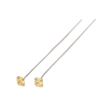Brass Micro Pave Cubic Zirconia Stud Earring Findings, Platinum, Yellow, 3mm, Pin: 0.6x44mm